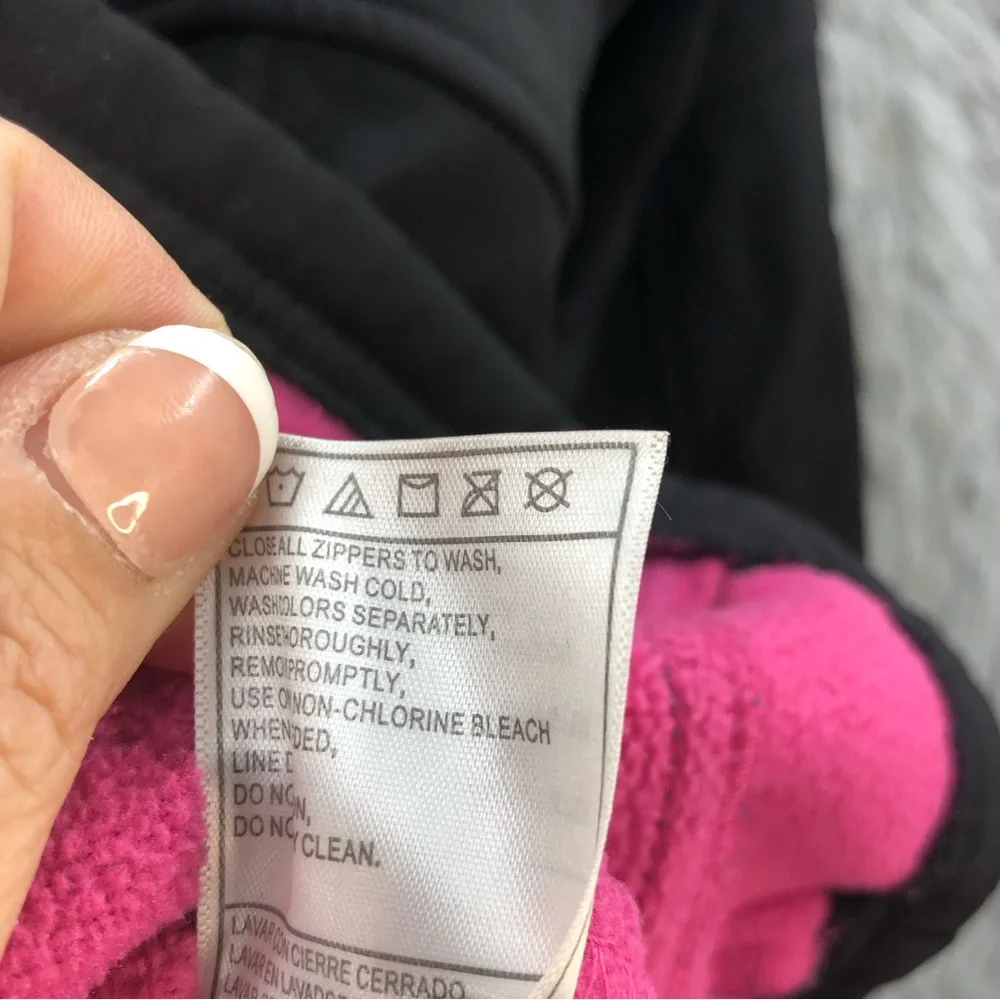 Reebok Jacket Girls Medium Black Pink Rain Resistant Pockets Fleece Lined